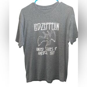 VTG Led Zeppelin 1977 Tour T Shirt Med Gray Classic Rock Music Hanes Authentic